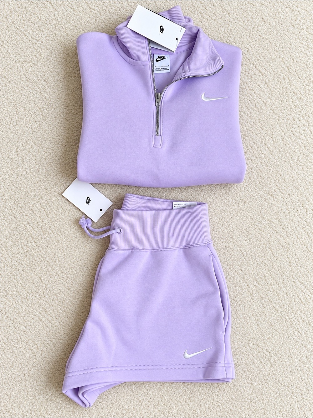 NWT - Nike Phoenix Fleece Lilac Matching Set – Quarter-Zip(M) + Shorts (Sm)
